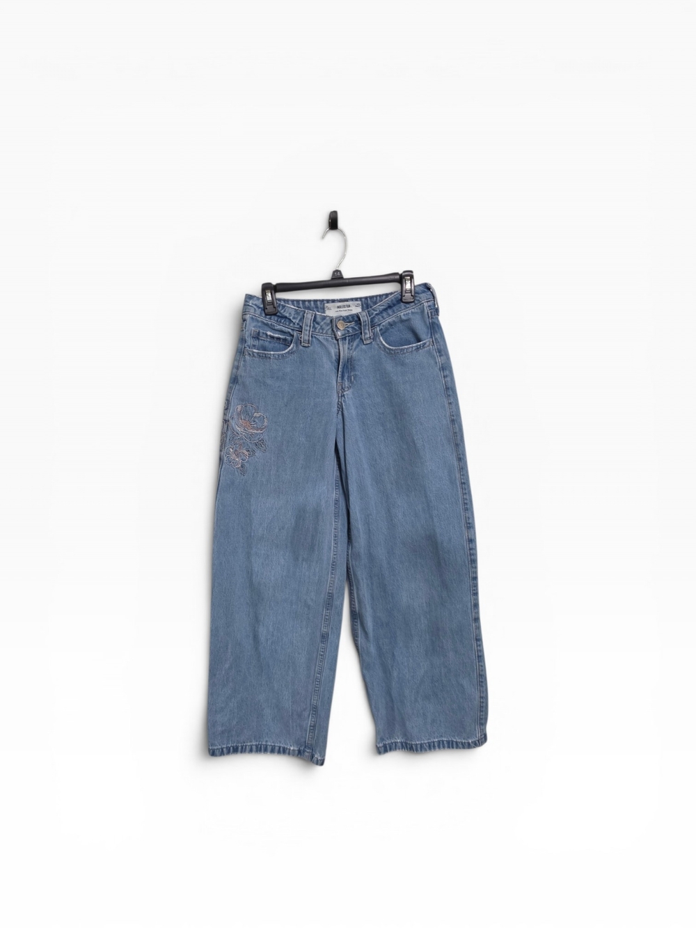Hollister Low Rise Super Baggy Wide-Leg Jeans 2 with Floral Embroidery
